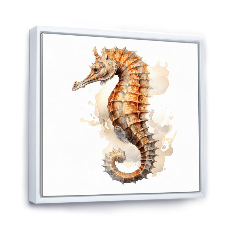 Corail hippocampe II - animaux, art mural sur toile, Cadre flottant blanc, H 36 po x l 36 po