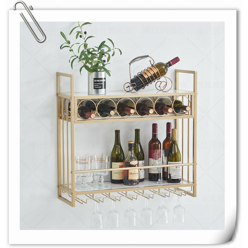 Mercer41 Jerryd Wall Mounted Wine Bottle & Glass Rack Gold | Wayfair