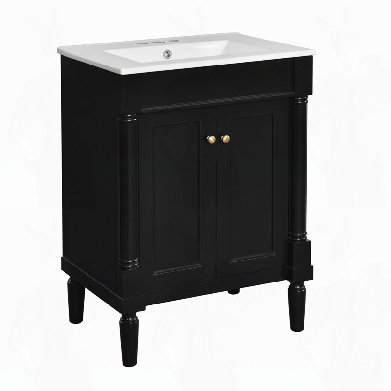 Meuble-lavabo simple avec grandes tablettes de rangement, Noir