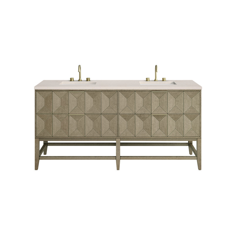 Emmeline 72'' W Double Vanity, White Zeus, 8" Widespread