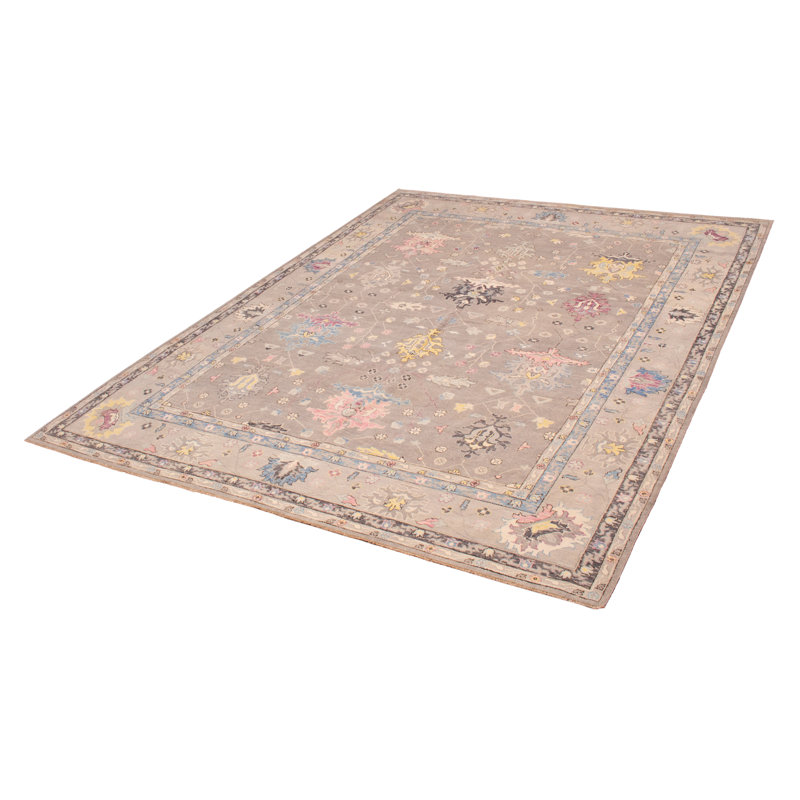 Tapis unique en laine noué à la main rose clair / bleu 12 pi 6 po x 15 pi 3 po New Age Cristoforo