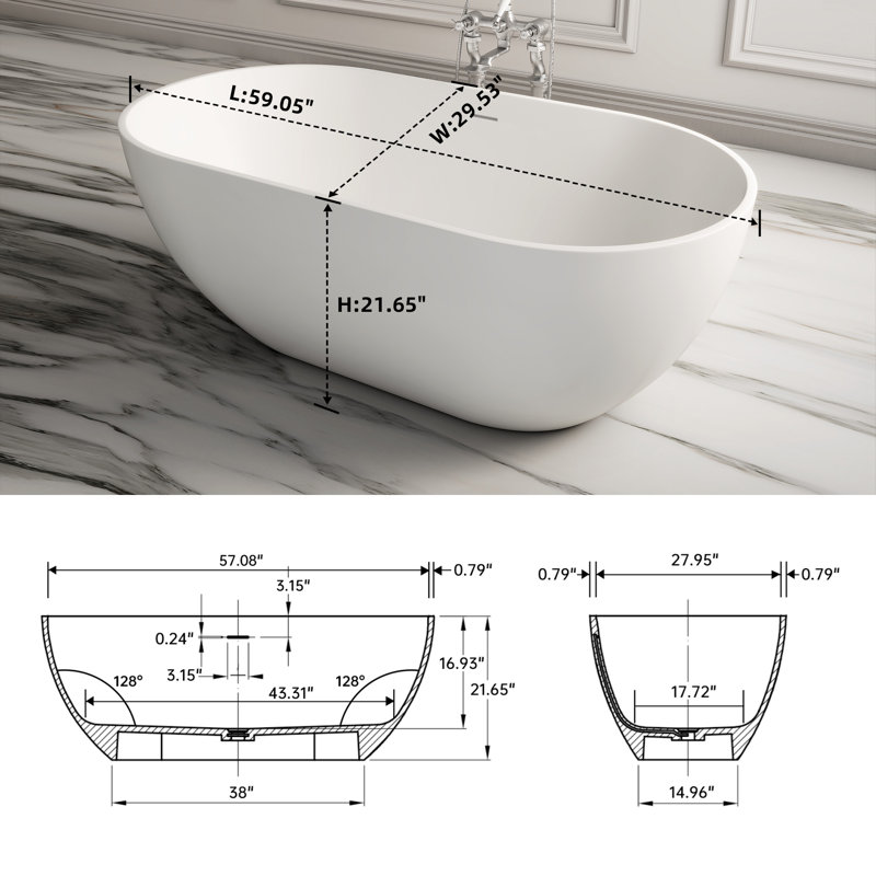 Baignoire de trempage à surface solide - Baignoire profonde autoportante