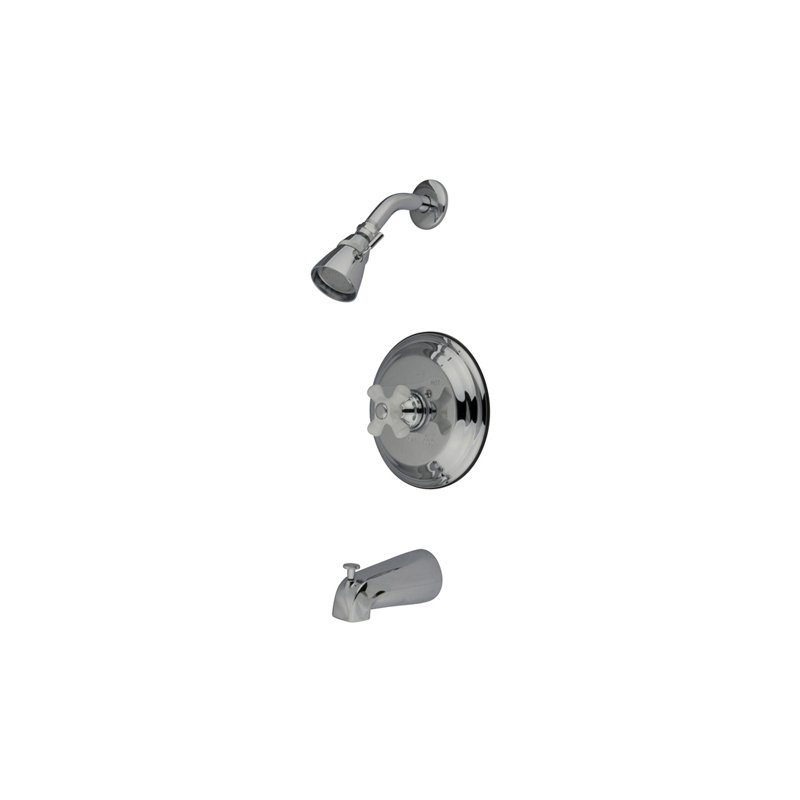 Vintage Thermostatic Pressure Balanced Tub and Shower Faucet with Porcelain Cross Handles, Polished Chrome
