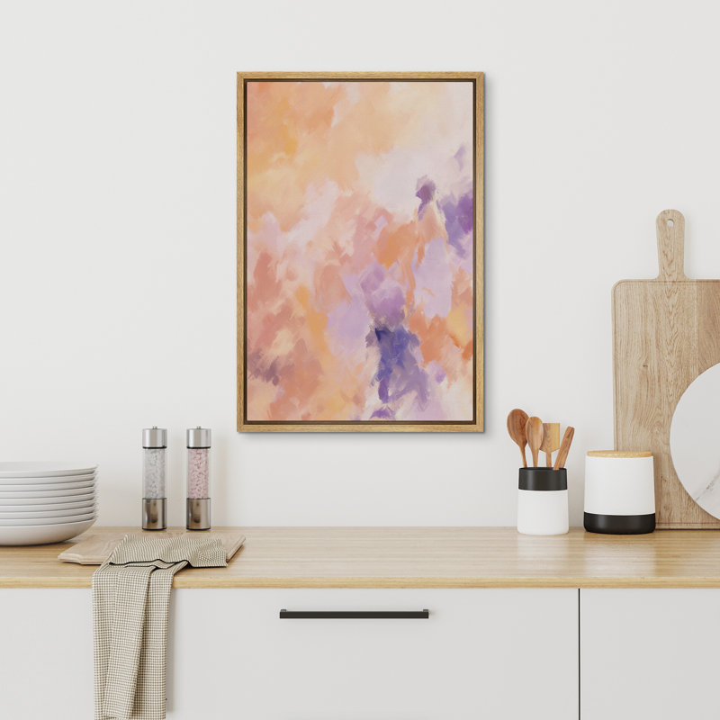 «Peinture abstraite mauve et moderne, coups de pinceau, images encadrées du salon», Encadré naturel, H 36 po x l 24 po