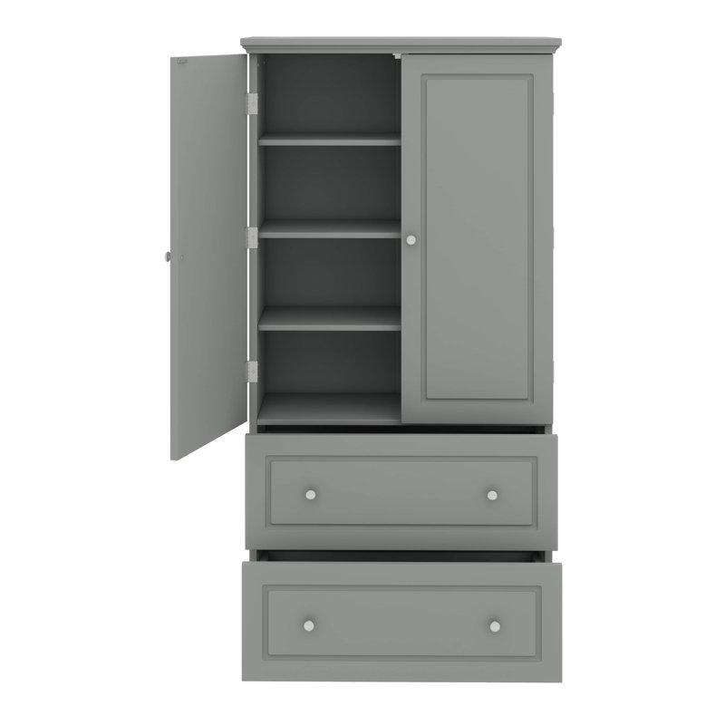 Large armoire de rangement autoportante avec 2 tiroirs, panneau de fibres à densité moyenne, finition peinte grise et rangement compact