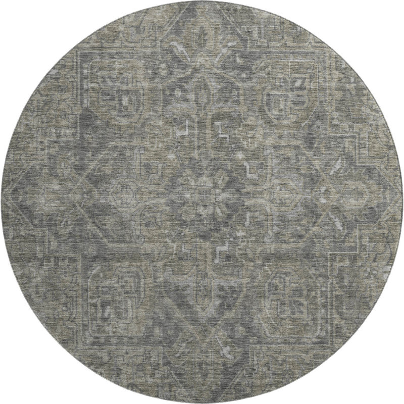 Premium Machine Washable Cerrito AMF571 Mocha Rug, Round 8'