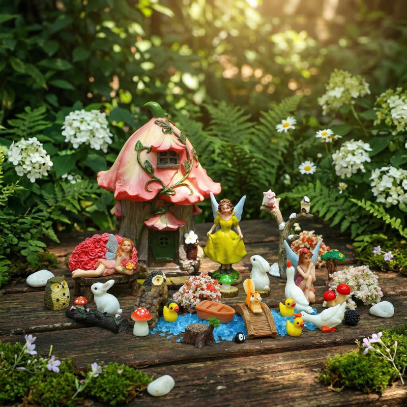 93 pièces de fée de jardin maison de fée accessoires de fée kit miniature figurines de fée ornements animaux décor extérieur pour maison de poupée bricolage