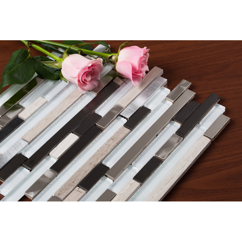Ariya Random Sized Natural Stone Metal Glass Linear Mosaic Wall & Floor Tile