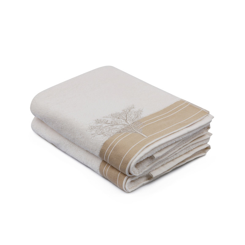 DeAnte 2 Piece 100% Cotton Bath Towel Set, Cream/White