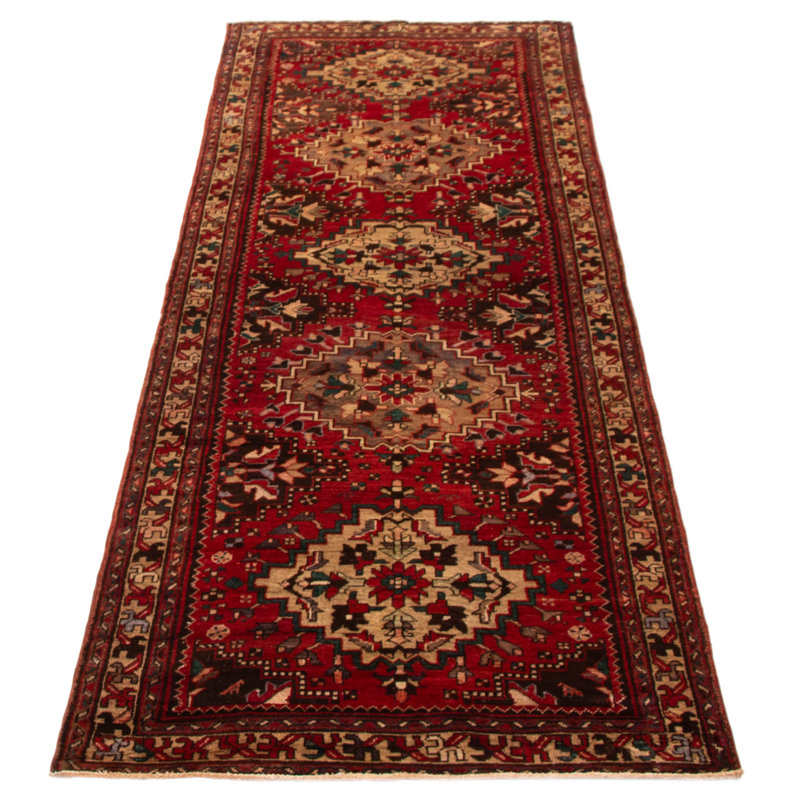 Tapis rouge en laine noué à la main Anatolian 3 pi 7 po x 10 pi 3 po Konya