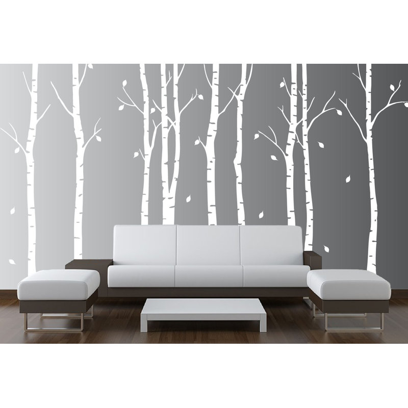 Décalcomanie murale, Branches de forêt de bouleaux, 108 po, Blanc
