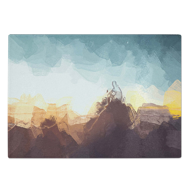 Tempered Glass Watching the Mountains in Abstract Chopping Board, 28.5 cm W x 20 cm L