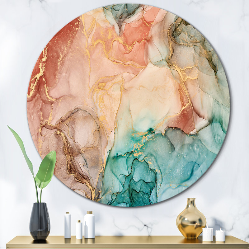 Art abstrait fluide brun de luxe II - cercle moderne en métal, H 29 po x l 29 po x P 1 po