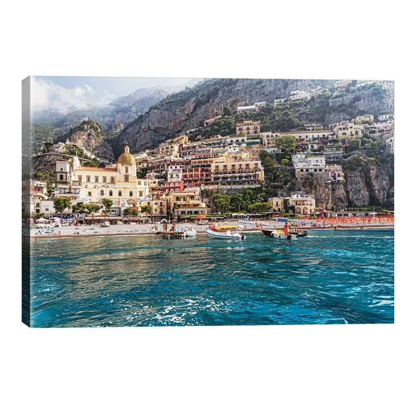 Low Angle View Of Positano From The Sea, Amalfi Coast, Campania, Italy by George Oze - Painting on Canvas, Wrapped Canvas