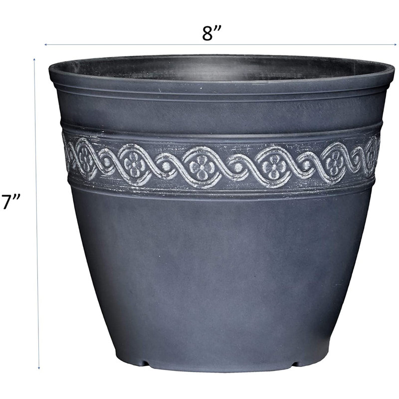 Milahn Resin Round Pot Planter, Storm Blue, 7" H x 8" W x 8" D