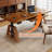 Nut-brown + Black Rectangular Hight adjustable Solid Wood + Steel with 1 drawers desk-108219249