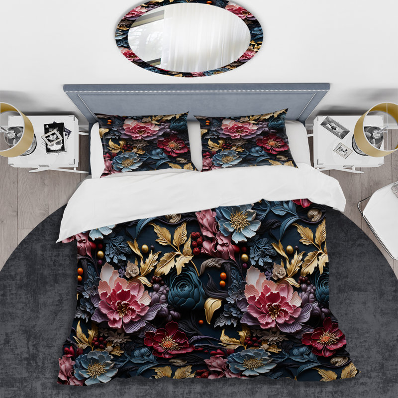 Enigma Moody Patterns - Ensemble de housse de couette à motif floral - Microfibre de polyester