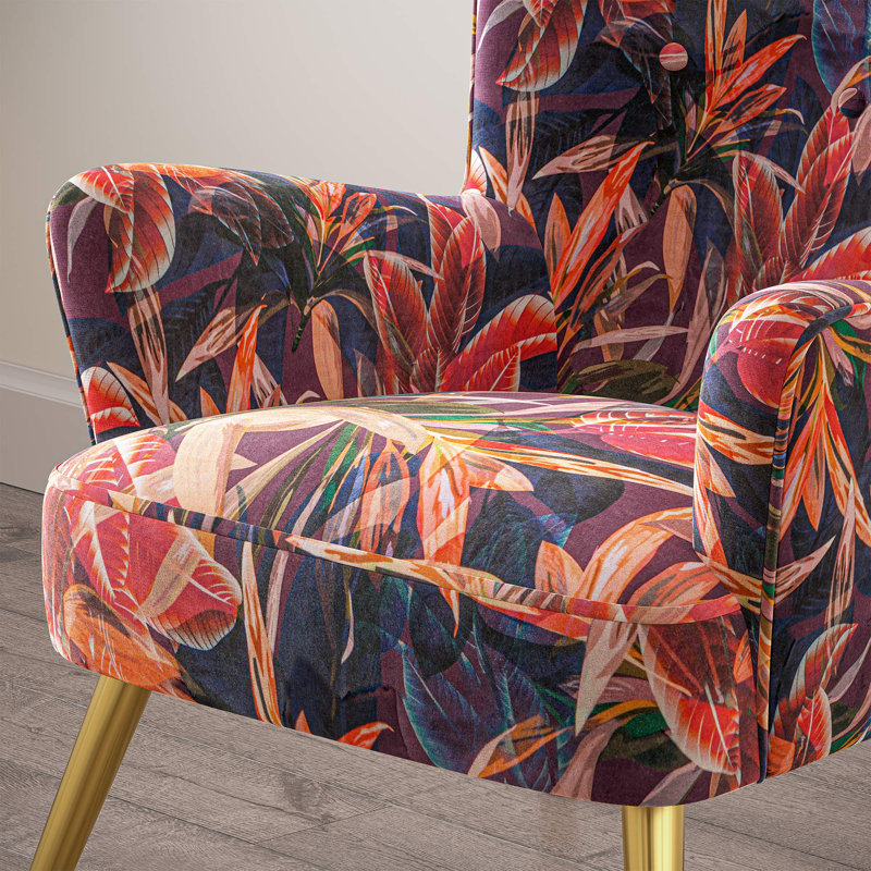Jubair Velvet Armchair, Red Floral Polyester