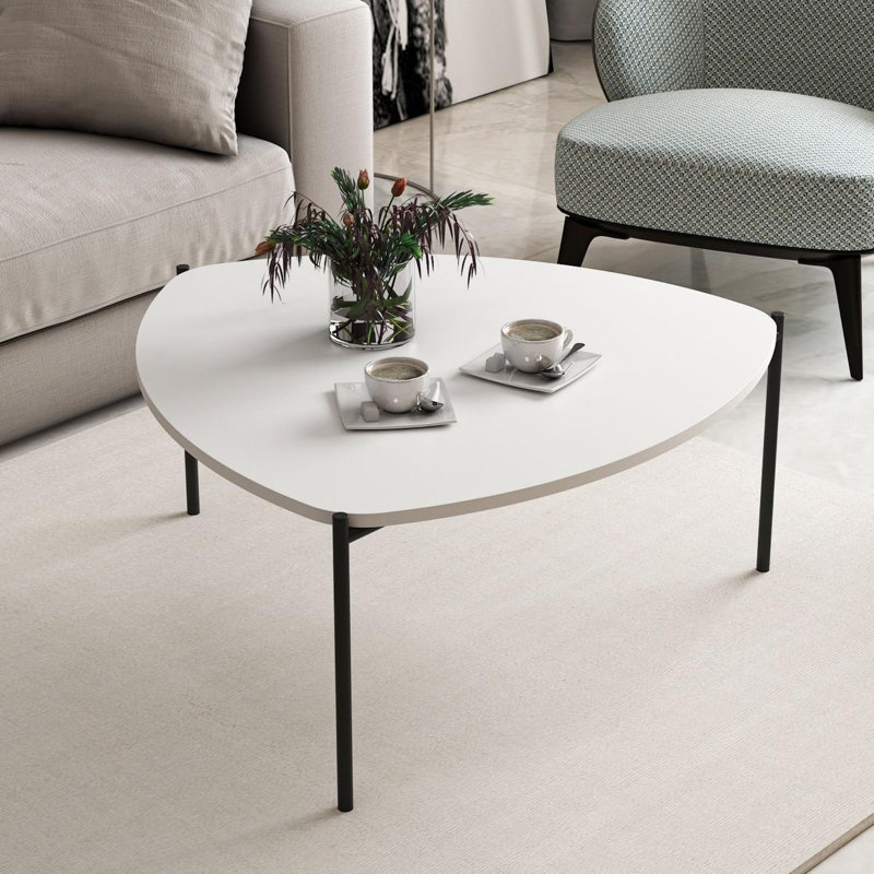 Modern White Coffee Table with Metal Frame, 35.4 x 15.7 x 35.0 inches | 100% Melamine Coated Particle Board, Thickness: 0.7 inches | Elegant Solid Color Design, Perfect for Living Room & Contemporary Spaces