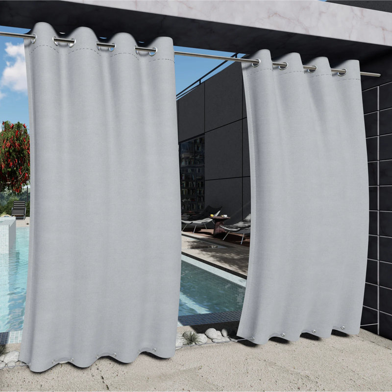 Panneau de rideau simple d'extérieur imperméable avec œillets noir et blanc à motif de l 52 po x L 84 po Abba, Beige