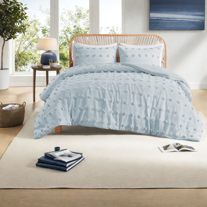 Ensembles de literie bleu luxueux, édredon en polyester avec motif jacquard pour la maison