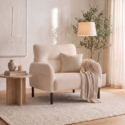 Fauteuil d'appoint en velours côtelé de 26,38 po de largeur avec poches de rangement latérales, méridienne rembourrée avec structure en bois massif, fauteuil de lecture moderne pour le salon, la chambre à coucher et un appartement