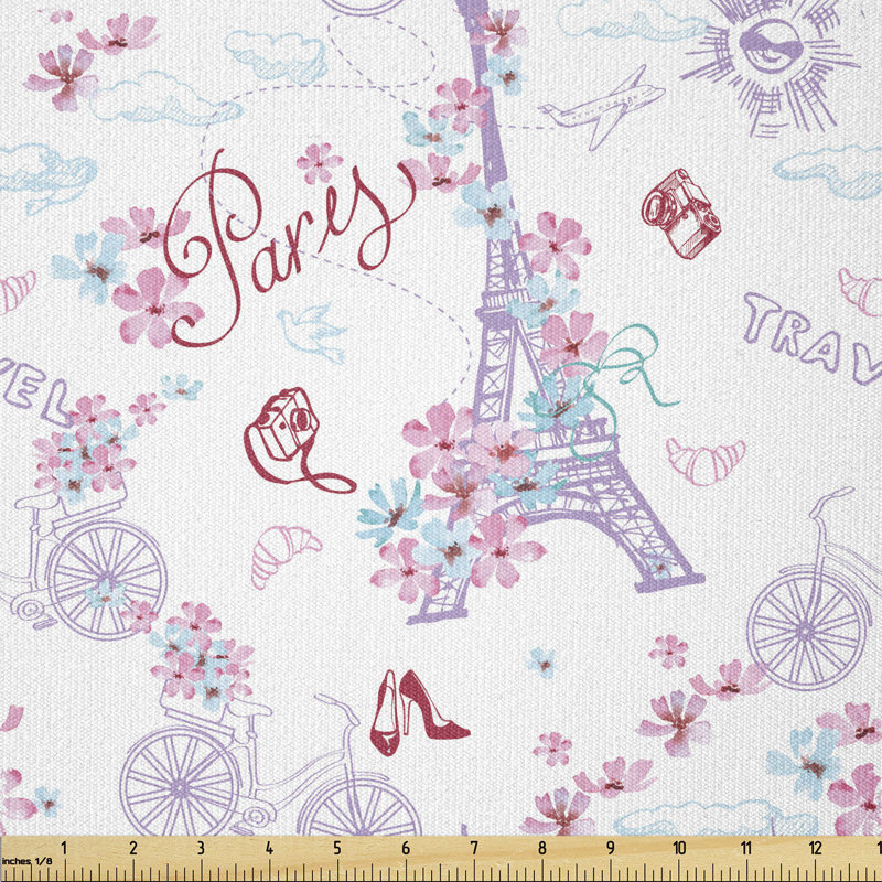 Chylee European Paris Eiffel Tower with Flowers Floral Swirls Multi-Purpose Fabric