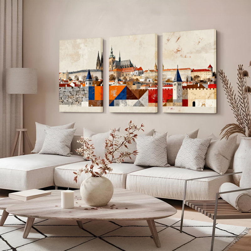 Château de Prague, aquarelle, paysage urbain, impression sur toile, ensemble d'archives européennes abstraites (ensemble de 3)