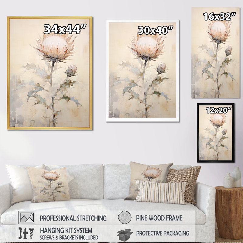 Impressions d'art murales sur chardon beige, H 44 po x l 34 po, Toile tendue