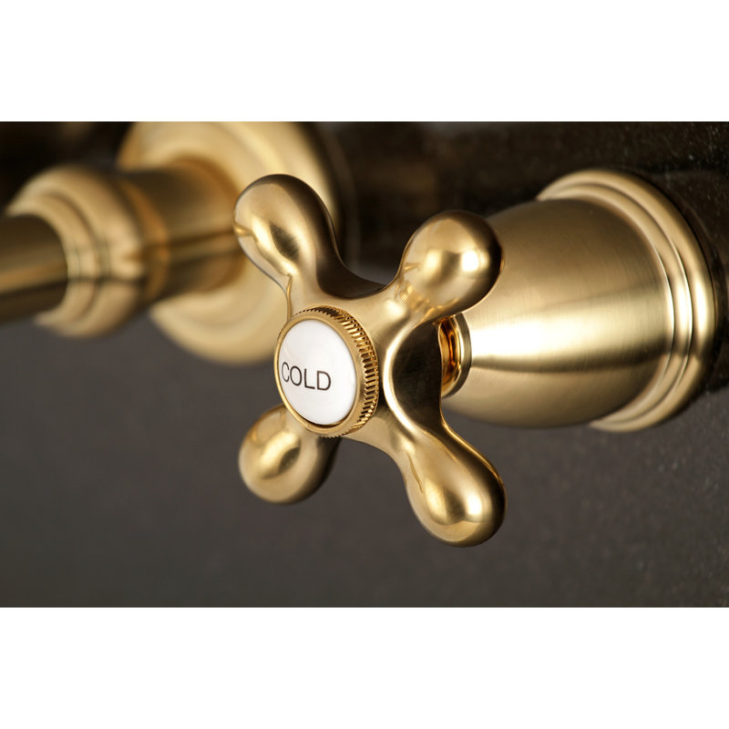 Kingston Brass English Country Two-Handle 3-Hole Wall Mount Bathroom Faucet, Satin Brass