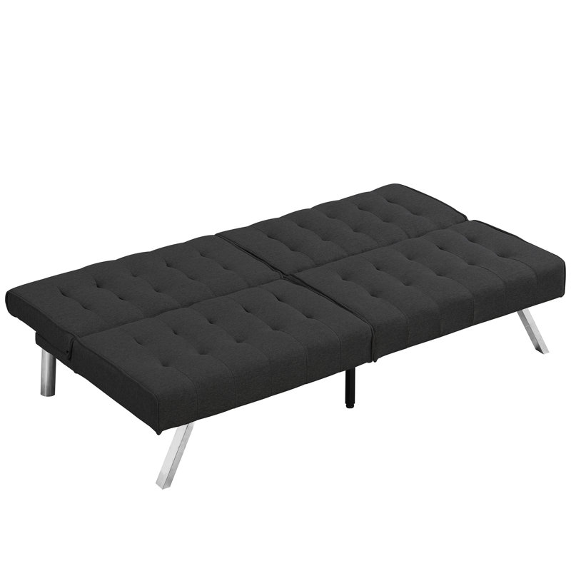 Wood Frame And Stainless Leg Black Bed With Foldable Design In Stainless Leg Waterproof Fabric, Black Fabric