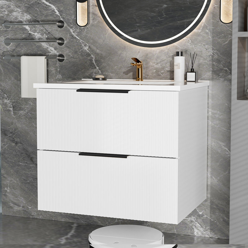 Meuble-lavabo 24 po avec lavabo en céramique - meuble-lavabo mural blanc