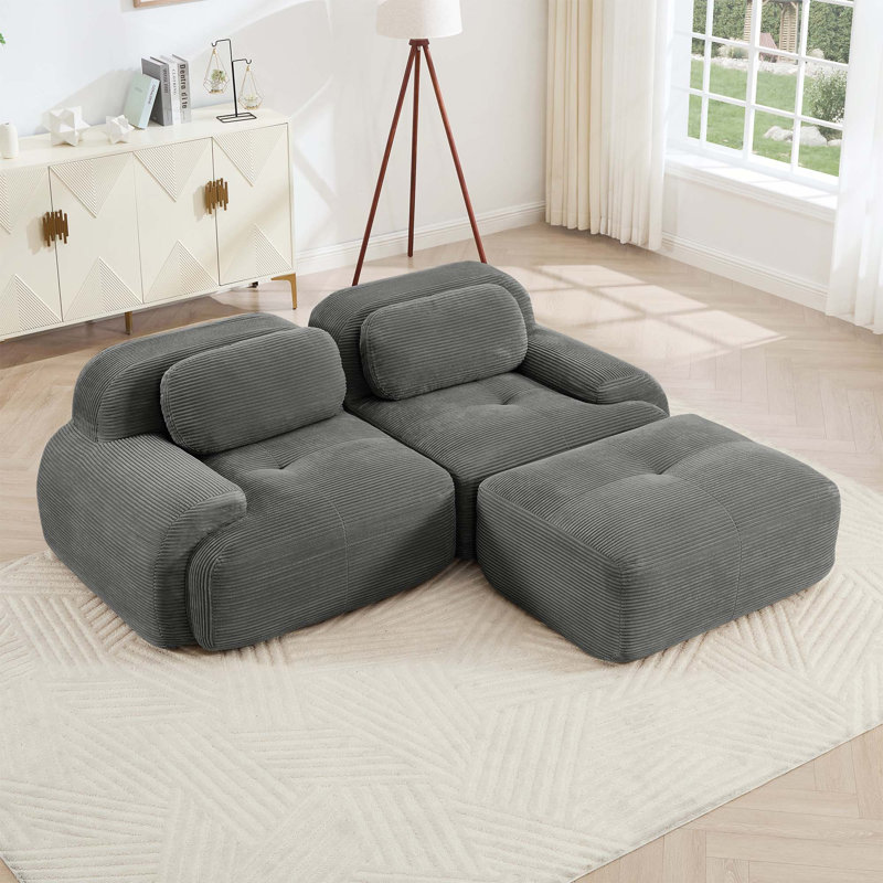 Canapé modulaire antidérapant avec accoudoirs incurvés en velours côtelé de qualité supérieure et 1 repose-pieds sans assemblage requis pour les salons