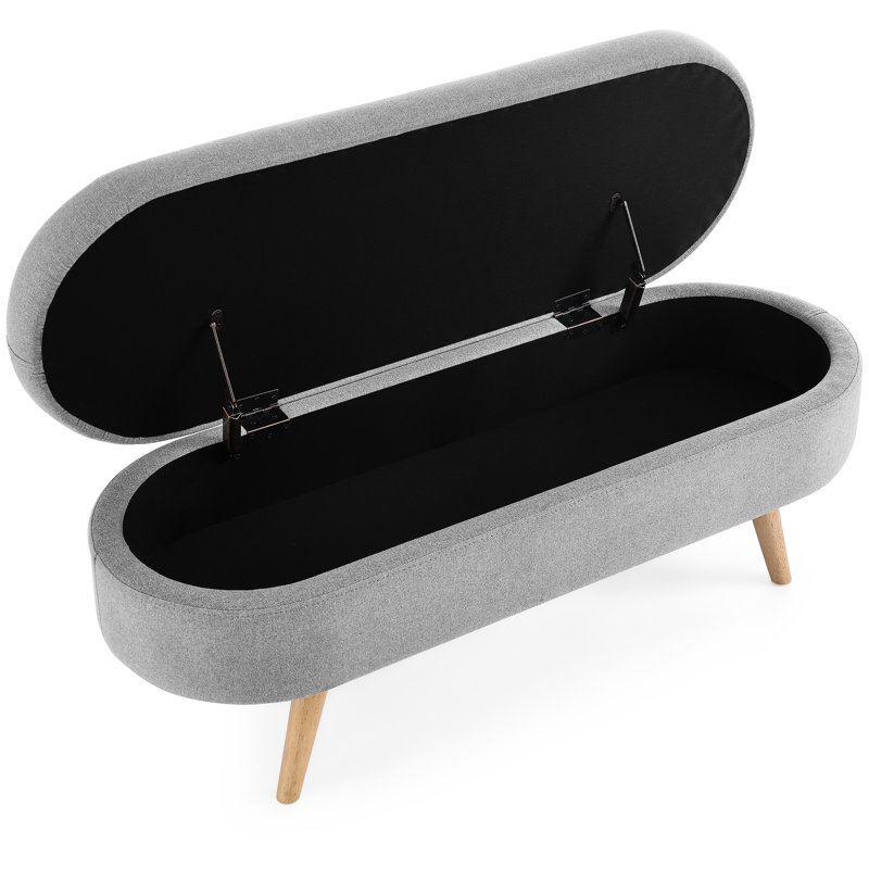 Grey Storage Bench With Correct Rubber Wood Legs - 43.5"X16"X16" Footstool And Seat Oval Bench, 43.5"X16"X16", Palpable
