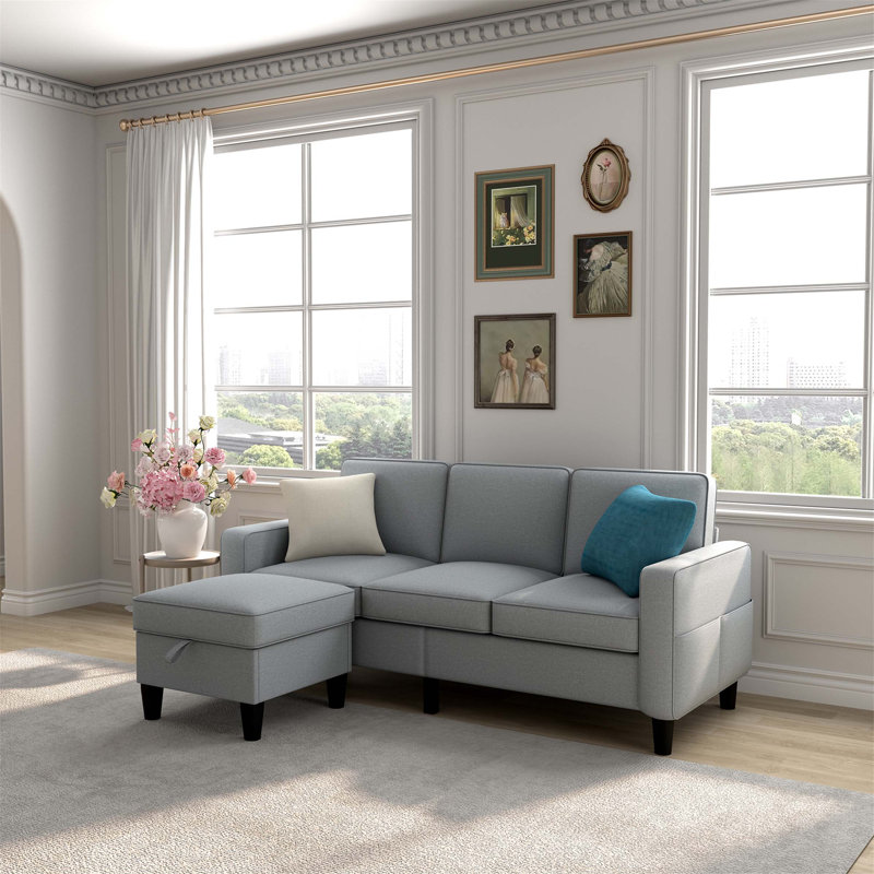Canapé Wilf pour familles, appartements, 3 places,, Tissu gris pâle
