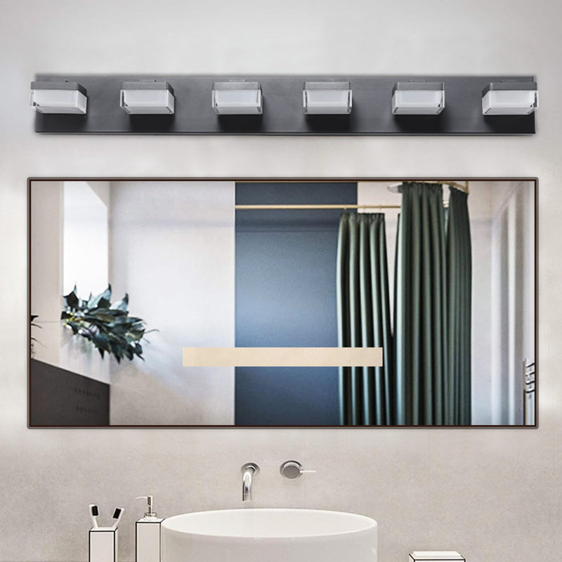 Miroir de salle de bain à 6 lumières à DEL noir - pour les salles de bain et les maquillages écoénergétiques, Noir mat
