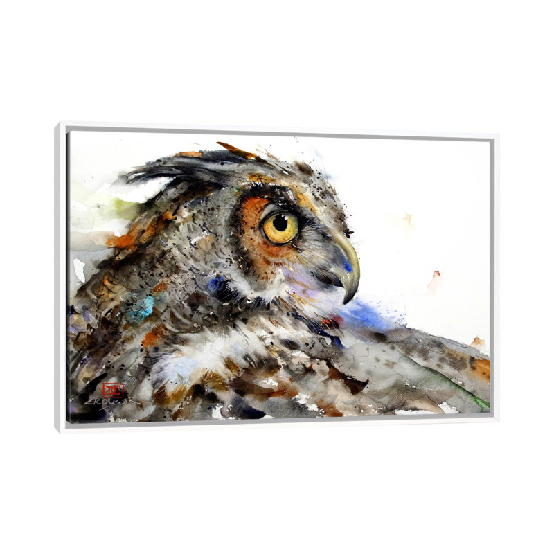 Owl II by Dean Crouser - Painting on Canvas, 66.04 cm H x 45.72 cm W, White Framed