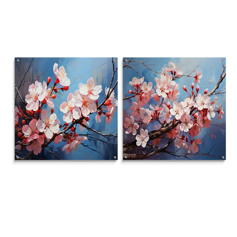 Pomme en fleur Minimalist Serenity I - ensemble de 2 verres muraux en acrylique, H 16 po x l 33 po