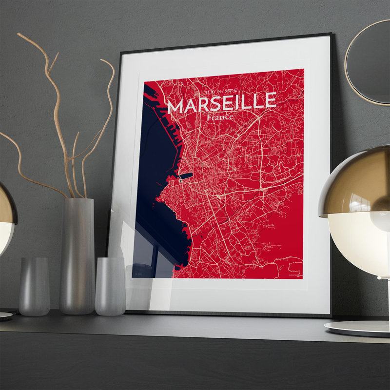 Marseille City Map In Nautical - No Frame Print, 20cm H x 16cm W x 0.05cm D