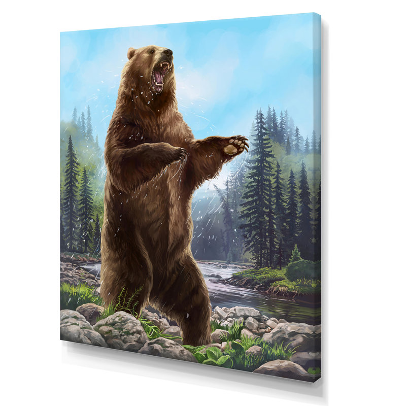 Ours debout - Peinture sur toile, H 44 po x l 34 po, Toile tendue