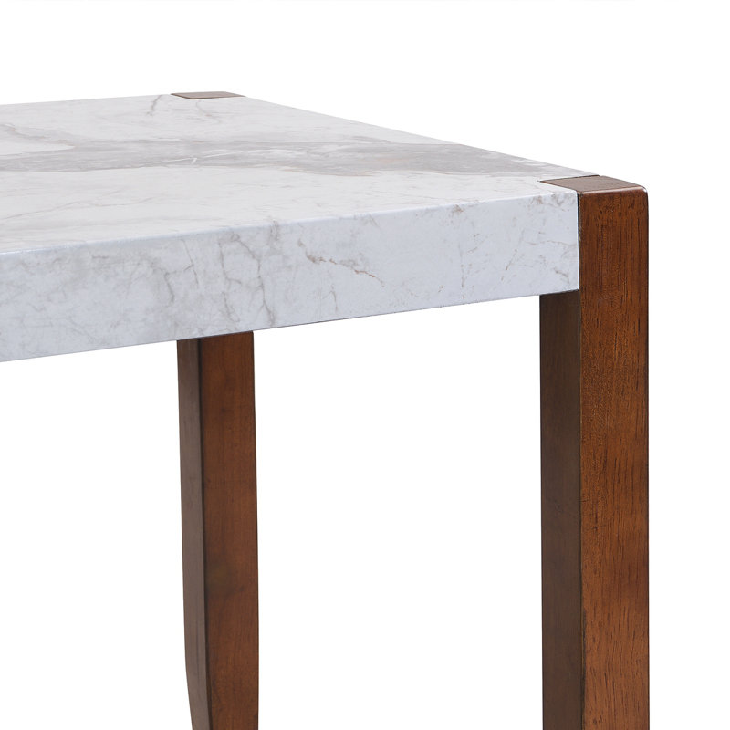 Ensemble de table de salle à manger 5 pièces pour 4 personnes, table de style faux marbre de 46 po et 4 chaises rembourrées avec pieds en bois d'hévéa massif, siège rembourré, dossier incurvé, ensemble de coin-repas compact pour la salle à manger, blanc