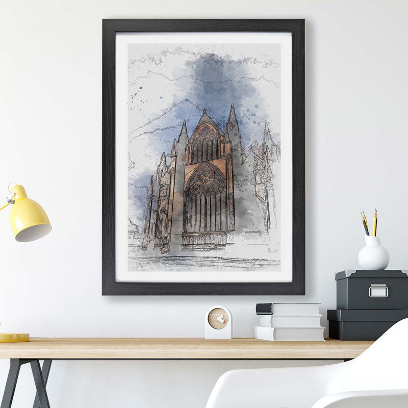 Lincoln Cathedral in England - Framed Print, 62cm H x 87cm W x 2cm D, Black