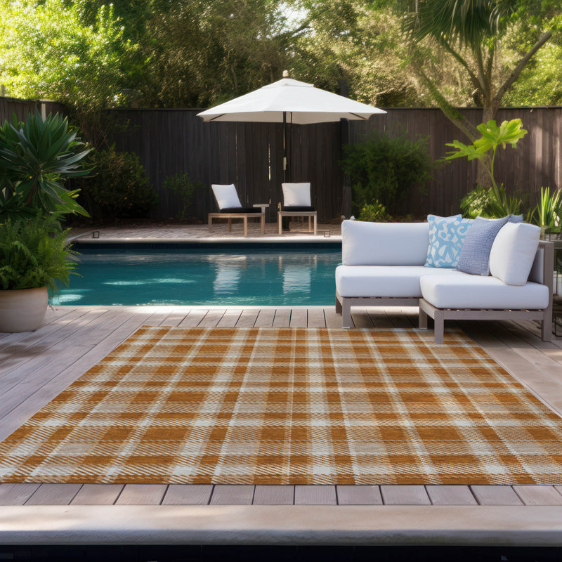Washable Plaid Indoor / Outdoor Rug, Rectangle 9' x 12'