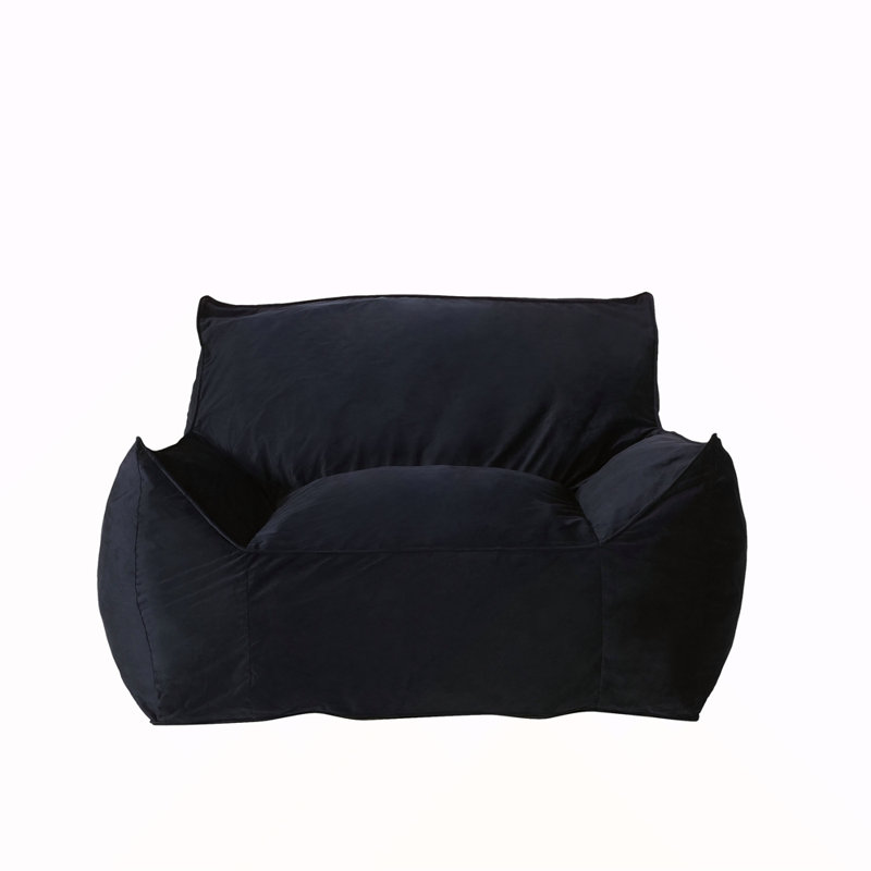 Velveteen Bean Bag Chair With Armrests, Midnight Blue Velvet, 30.11" H x 40.11" W x 40.11" D