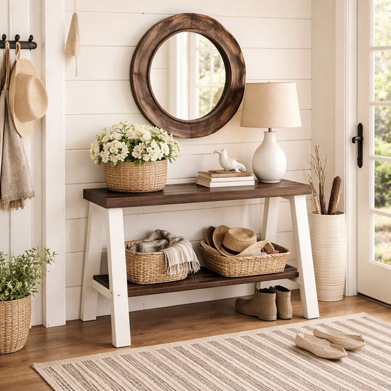 Banc de rangement Daigo, Brun foncé / blanc