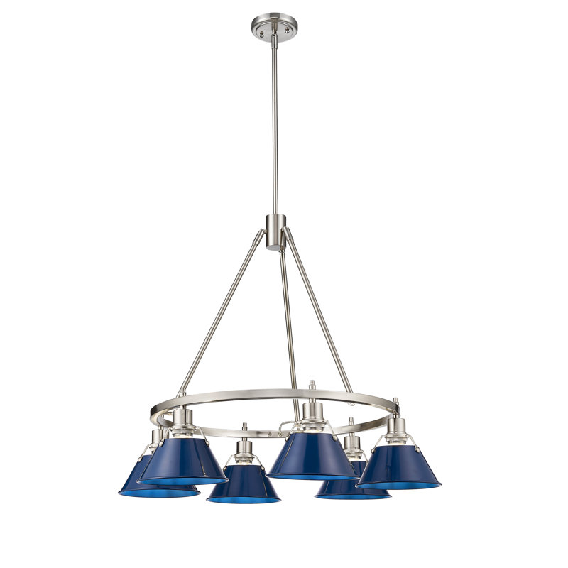 Felda 6 - Light Steel Dimmable Cone Chandelier, Pewter, Matte Navy