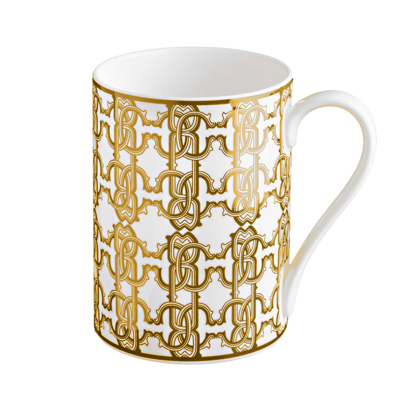 Mug Cup MONOGRAM in Luxury Box diam. 2.5in, H 3.3in, cap. 12.5 oz, Gold