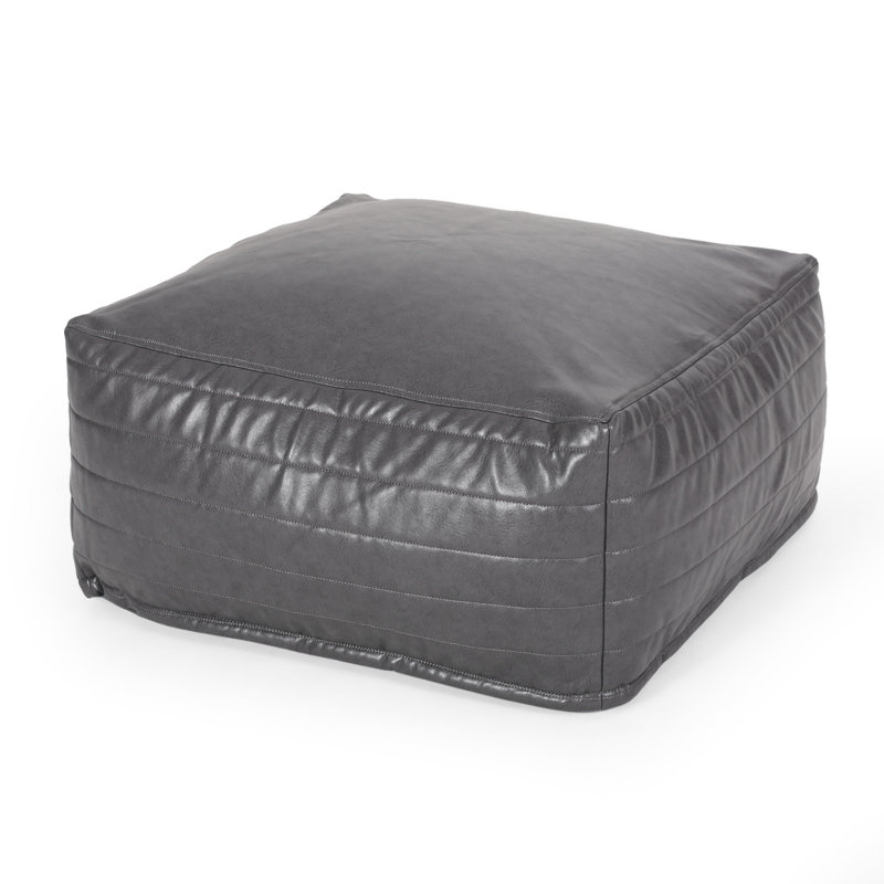 Pouf à thème en similicuir gris ou coussin de sol, 24 po x 24 po x 12 po, capacité de poids de 200 lb, accessoire décoratif, pouf rectangulaire à nettoyer seulement comme coussin, limite de 200 lb,