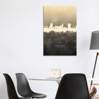 Ann Arbor Michigan Skyline Taupe by Michael Tompsett - Wrapped Canvas Print