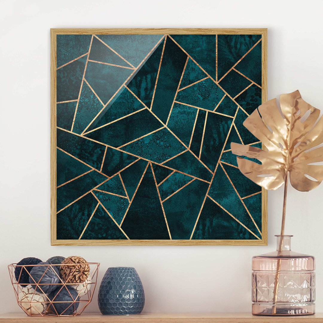 Gerahmter Grafikdruck Dark Turquoise with Gold